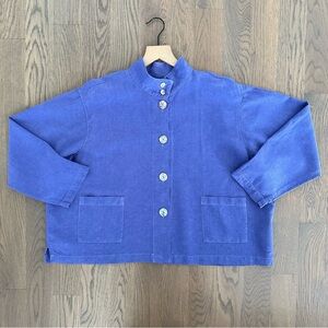 Vintage 90s Linen Blend Chore Coat Boxy Swing Jacket in Dusty Purple Size Large